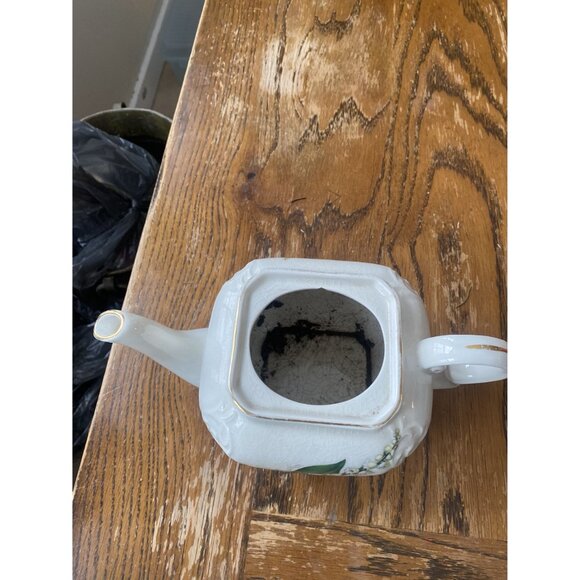 Vintage Ellgreave Wood & Sons Ironstone Teapot Floral Lily Of The Valley England - Picture 2 of 8